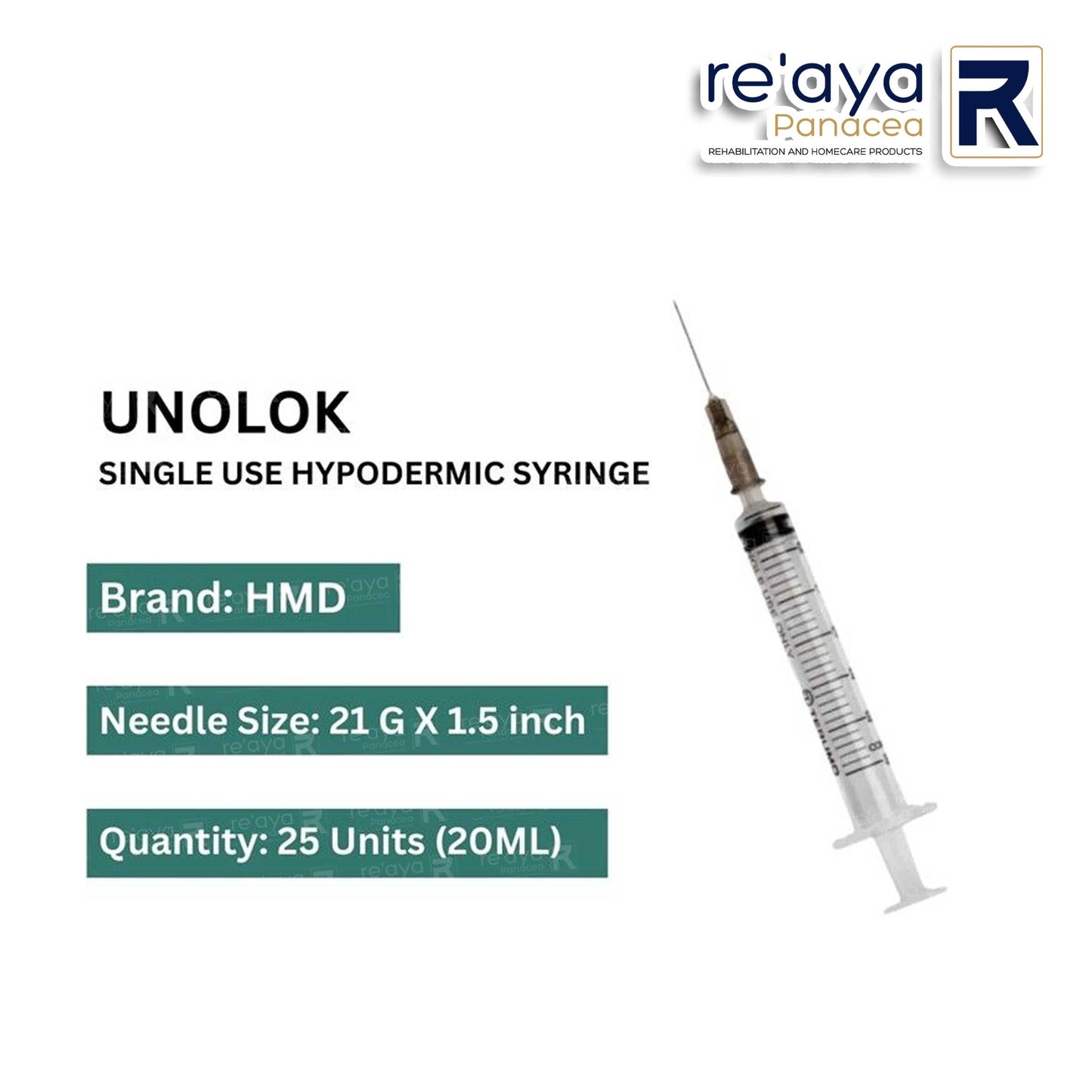 UNOLOK SINGLE USE 20ml SYRINGE WITH NEEDLE (HMD), PACK OF 25
