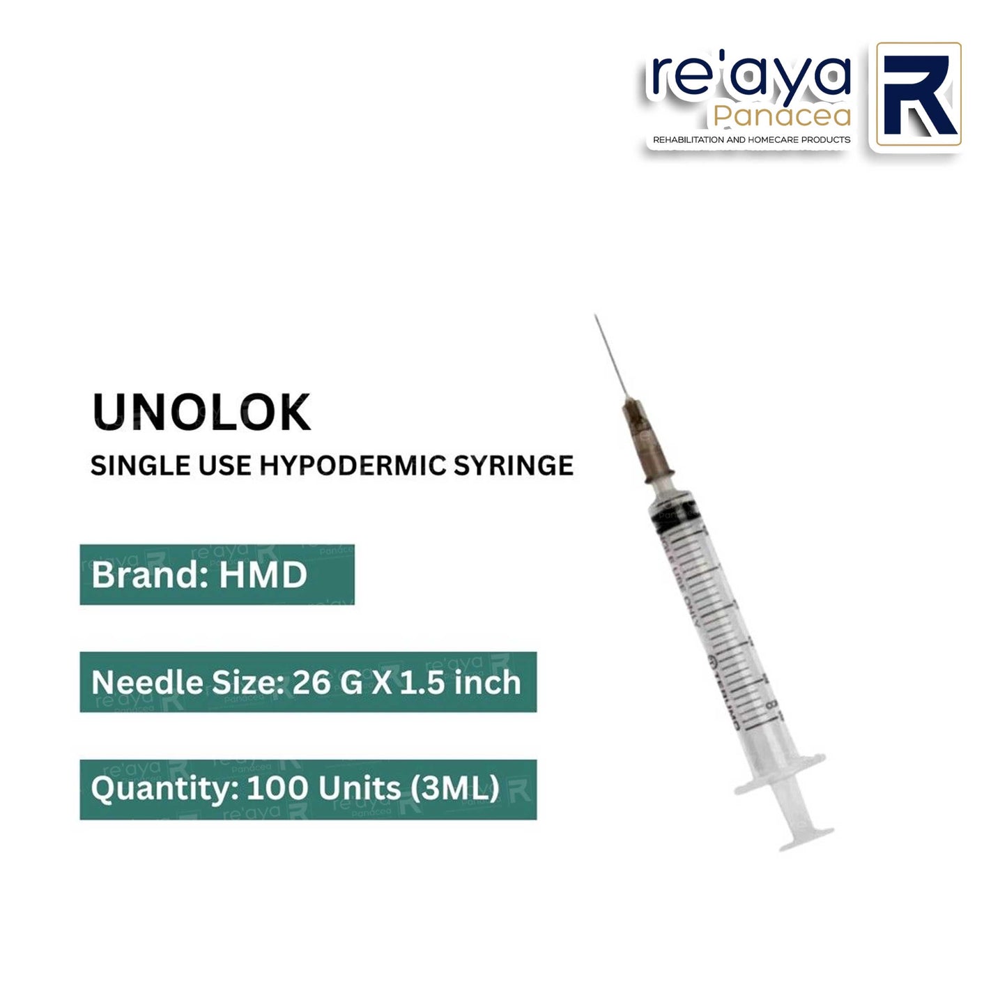 UNOLOK SINGLE USE 3ml SYRINGE WITH NEEDLE (HMD), PACK OF 100