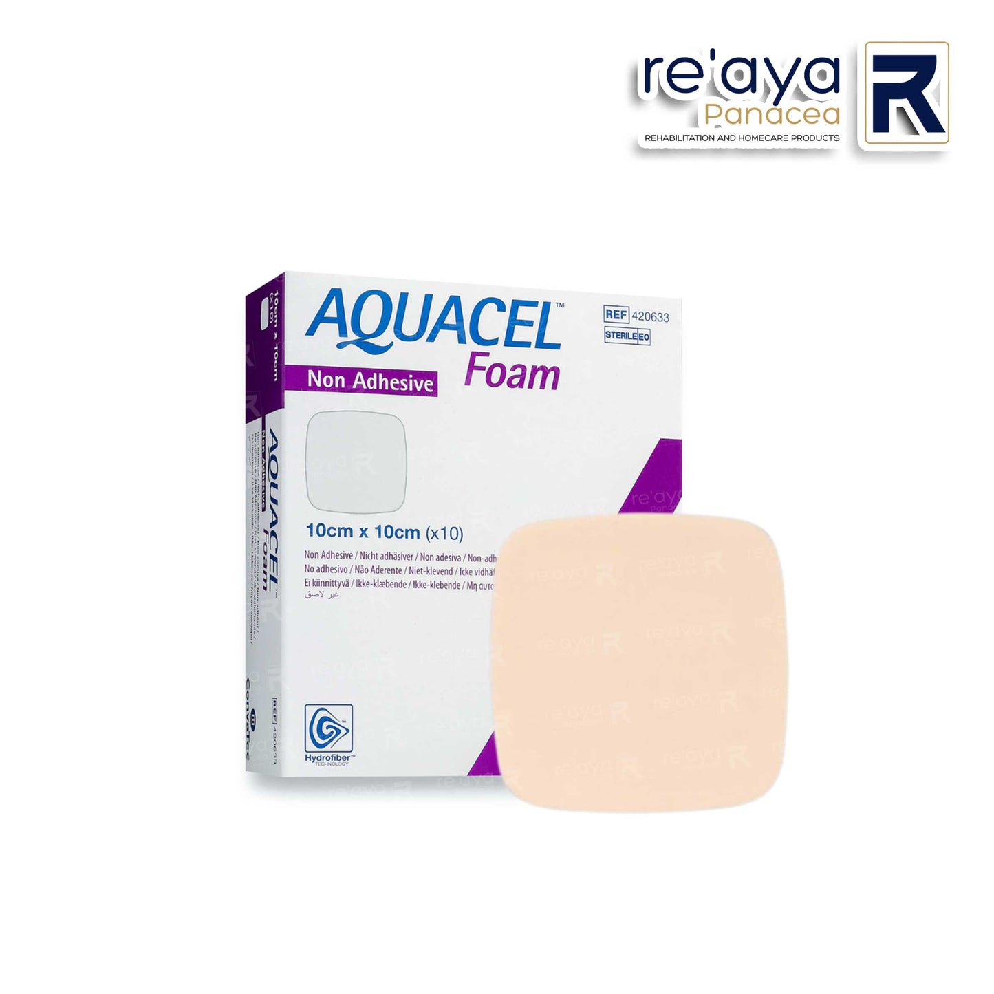 AQUACEL NON-ADHESIVE FOAM DRESSING, SQUARE, 10x10cm (4" x 4"), 10's/BOX