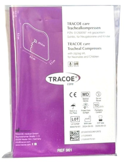 TRACOE CARE TRACHEAL COMPRESSES WITH ZIGZAG SLIT, 10/PK – REF 961