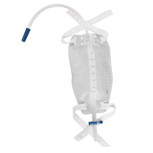 GREATURO URINE LEG BAG 500ML WITH T VALVE - GCU230112