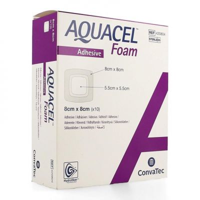 AQUACEL Adhesive Foam Dressing, Square, 8x8cm (3¼" x 3¼"), 10's/Box
