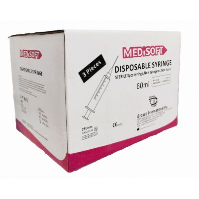 Medisoft Disposable Syringe, 60ml, L-Lock, No Needle, Pack of 25