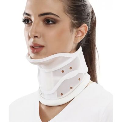 Cervical Collar Hard B20 with Chin Support offering enhanced immobilization and comfort with anatomically molded chin, adjustable height, ethafoam padding, and perforated body for better ventilation.