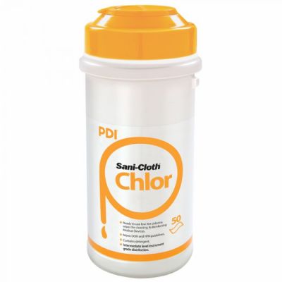 Sani Cloth Chlor, Ready to use low lint chlorine wipes for cleaning and disinfecting medical devices (50 wipes)