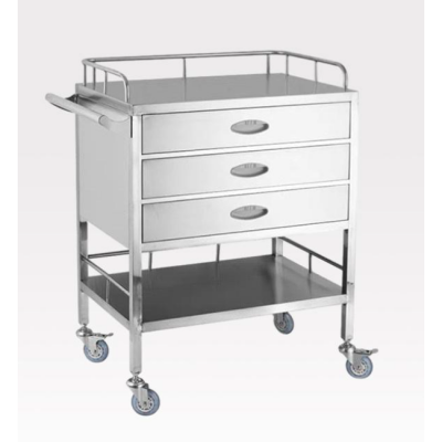 Stainless Steel Medical Trolley With Three Drawers