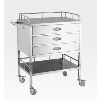 Stainless Steel Medical Trolley SS-03 – Three-Drawer Hospital Cart
