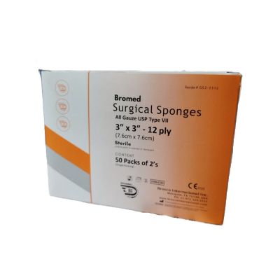 Sterile Surgical Sponges 12ply – 100% cotton wound care gauze in pack of 50 (2's)