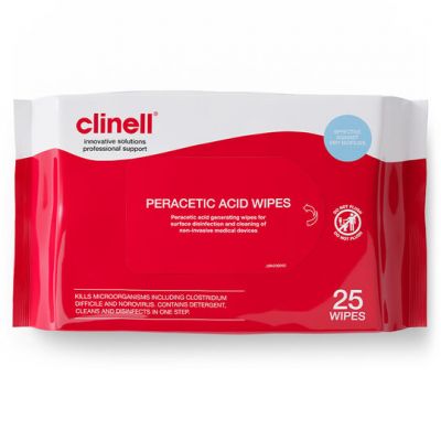 CLINELL (SPORICIDAL) PERACETIC ACID WIPES PACK OF 25'S